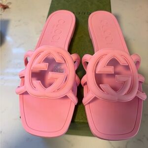 Gucci Pink Interlocking GG Rubber Slide Sandals